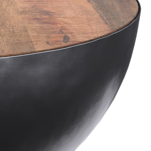 Table basse ronde en bois massif et métal D70 cm - Tajy