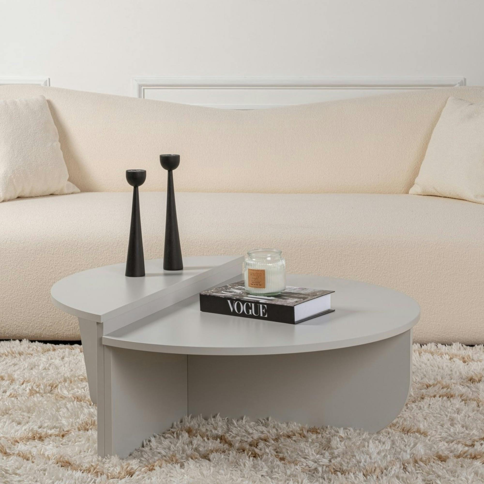 Table basse moderne grise effet laqué - 2 hauteurs MARFA