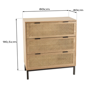 MARCEAU - Commode 3 tiroirs cannage naturel pieds métal noir
