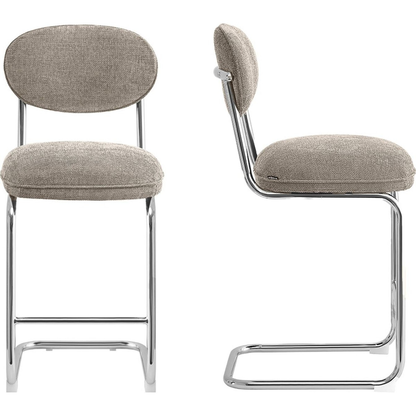 Lot de 2 tabourets de bar chromés en tissu chenille - LOU
