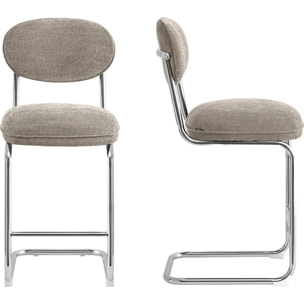 Lot de 2 tabourets de bar chromés en tissu chenille - LOU