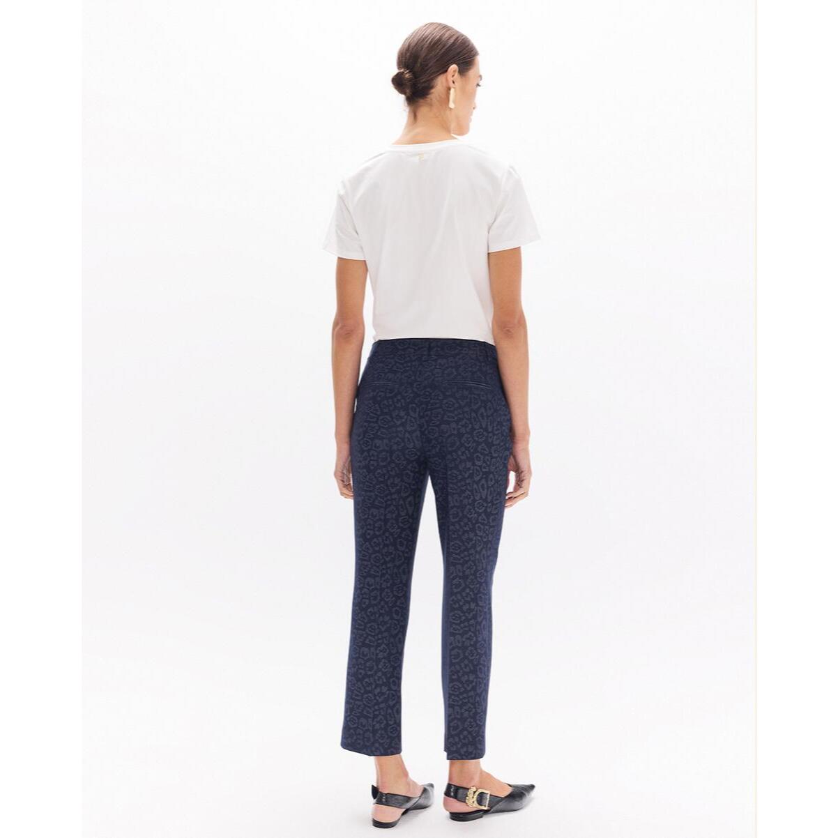 Pantaloni a zampa d'elefante con stampa leopardata blu