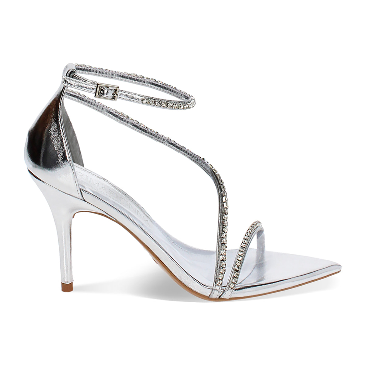 Sandali argento in laminato con pietre, tacco 11 cm