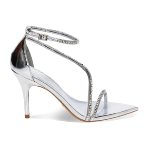 Sandali argento in laminato con pietre, tacco 11 cm