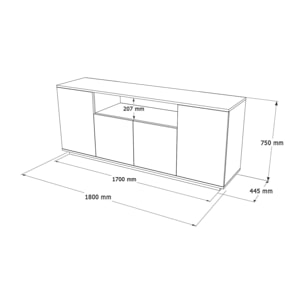 Credenza Dpas, Buffet da soggiorno, Madia da salotto, Dispensa da cucina, 180x45h75 cm, Quercia e Bianco