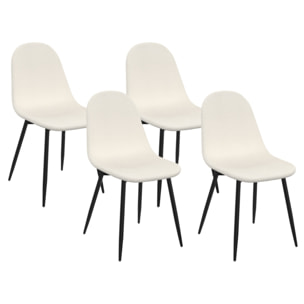 Chaises Sofia en bouclette blanche et pieds métal noirs - lot de 4