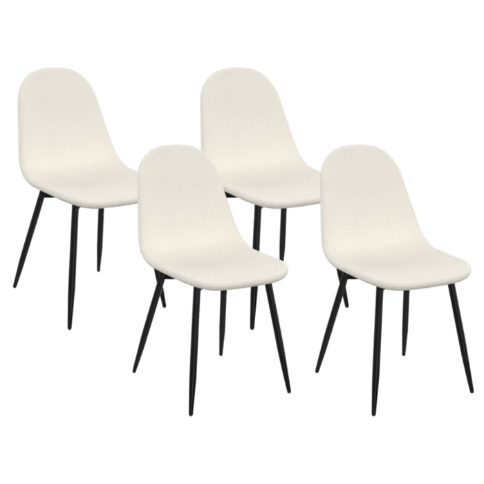 Chaises Sofia en bouclette blanche et pieds métal noirs - lot de 4