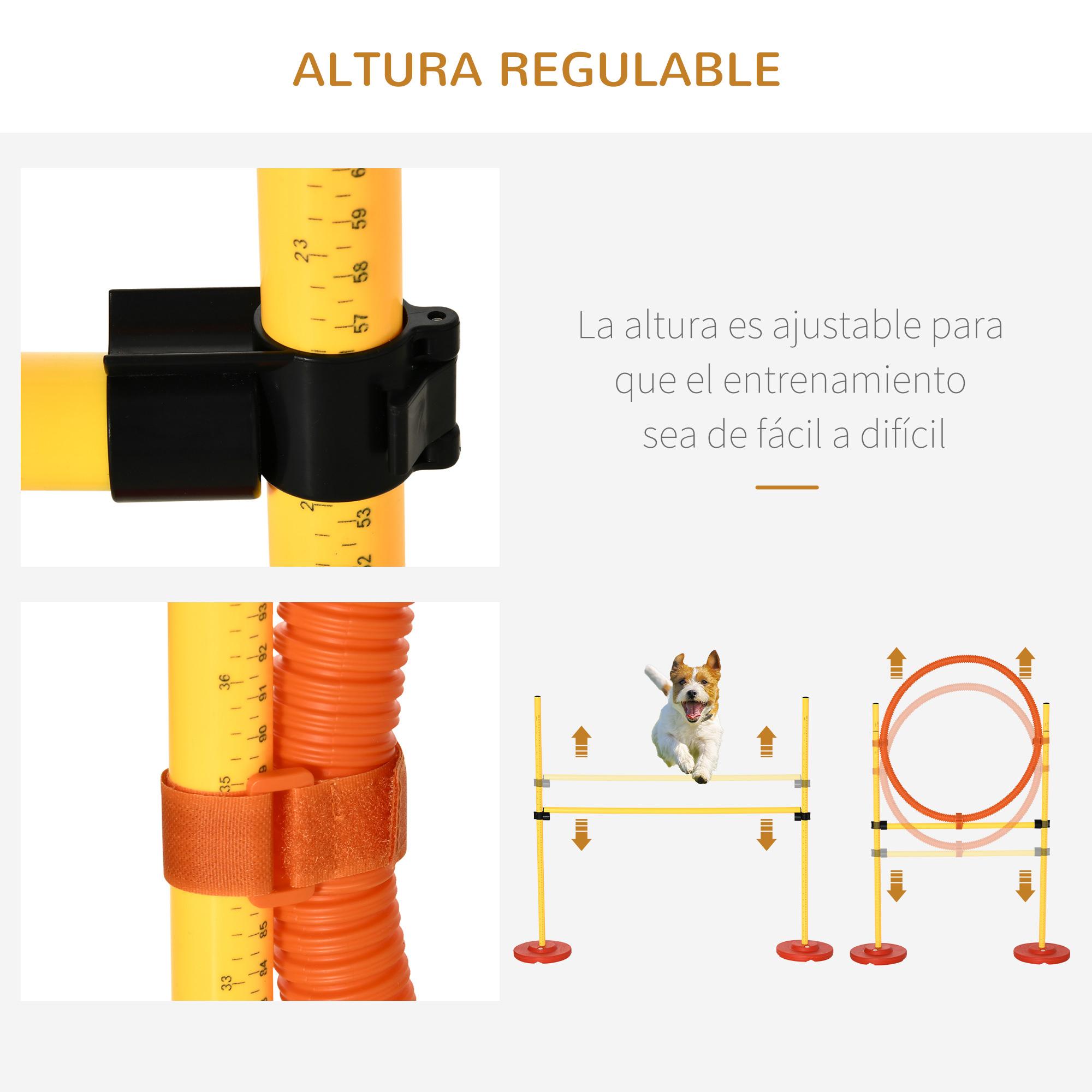 Equipo de Entrenamiento de Agilidad para Perros de 3 piezas Set de Agilidad con Obstáculos de Salto Aro Valla de Altura Ajustable y Bolsa de Transporte Amarillo