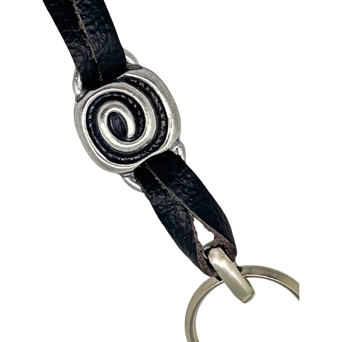 Llavero Espiral Negra en cuero y plata chapado