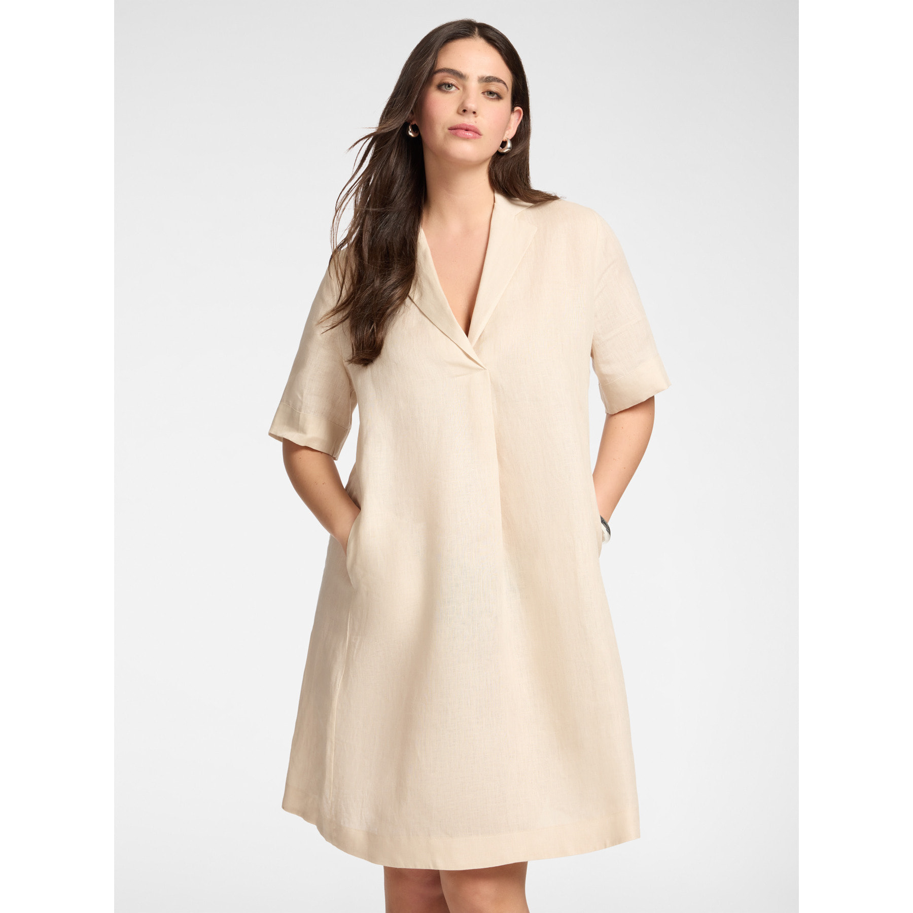 Elena Mirò - Vestido camisero de lino manga corta - Beige