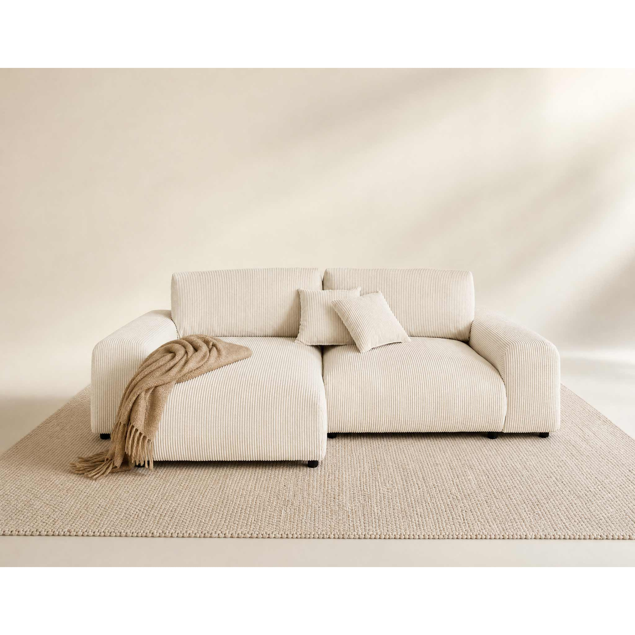 Garance - canapé d'angle réversible - 4 places - en velours côtelé - Beige
