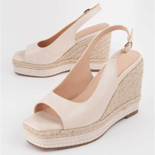 Sandalia De Cuña - Beige - Altura: 9 Cm