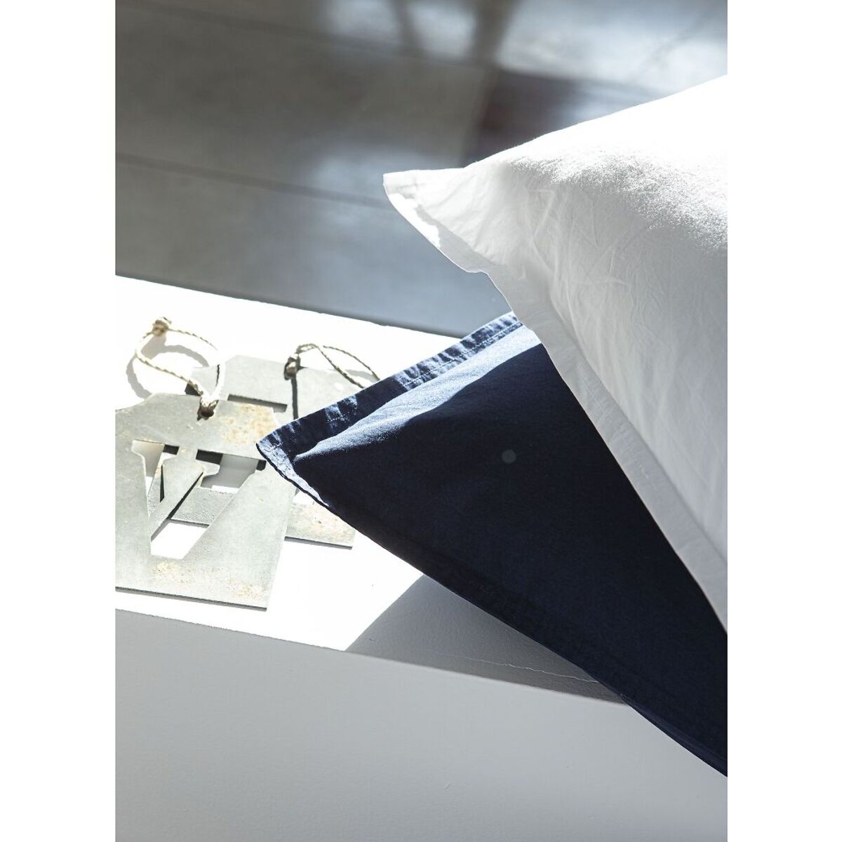 Paire de Taies D'oreiller 100% percale Coton LavÉ 80fils Blanc