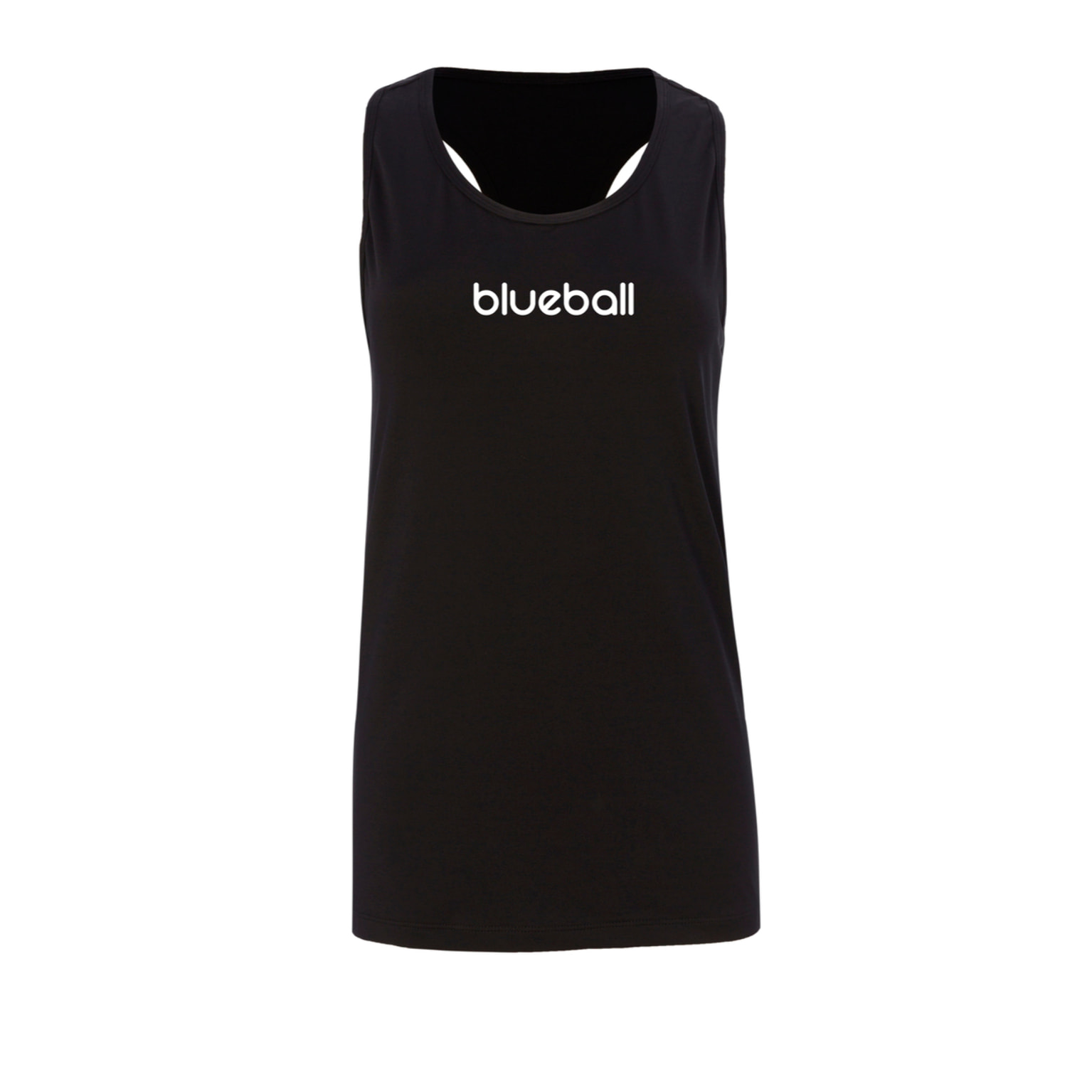CAMISETA RUNNING MUJER SIN MANGAS BLUEBALL EN NEGRO CON LOGO BLANCO