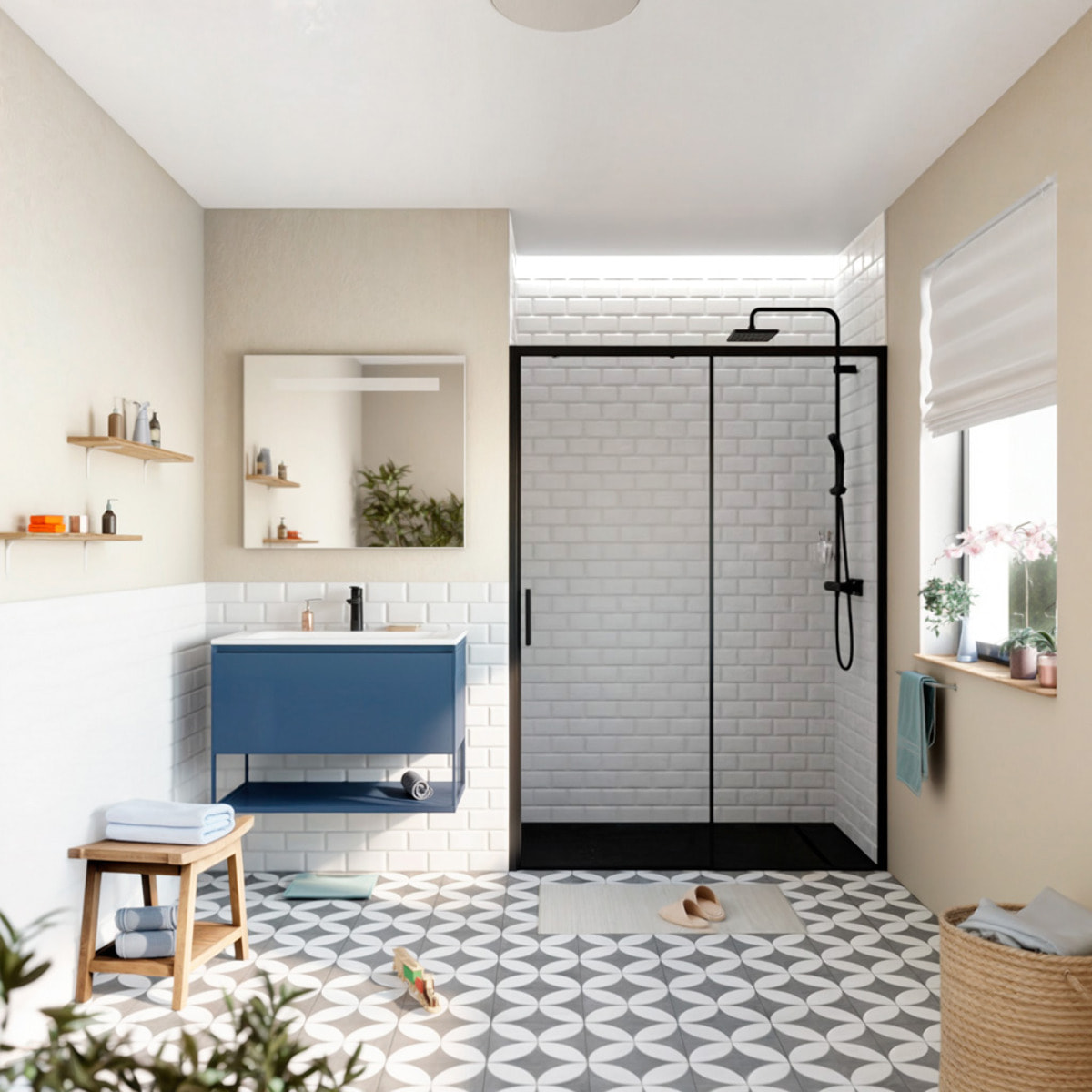TEX BB Porte de douche 140x195cm coulissante anticalcaire avec profilés noir mat  (TEXDBB140CT-SET)