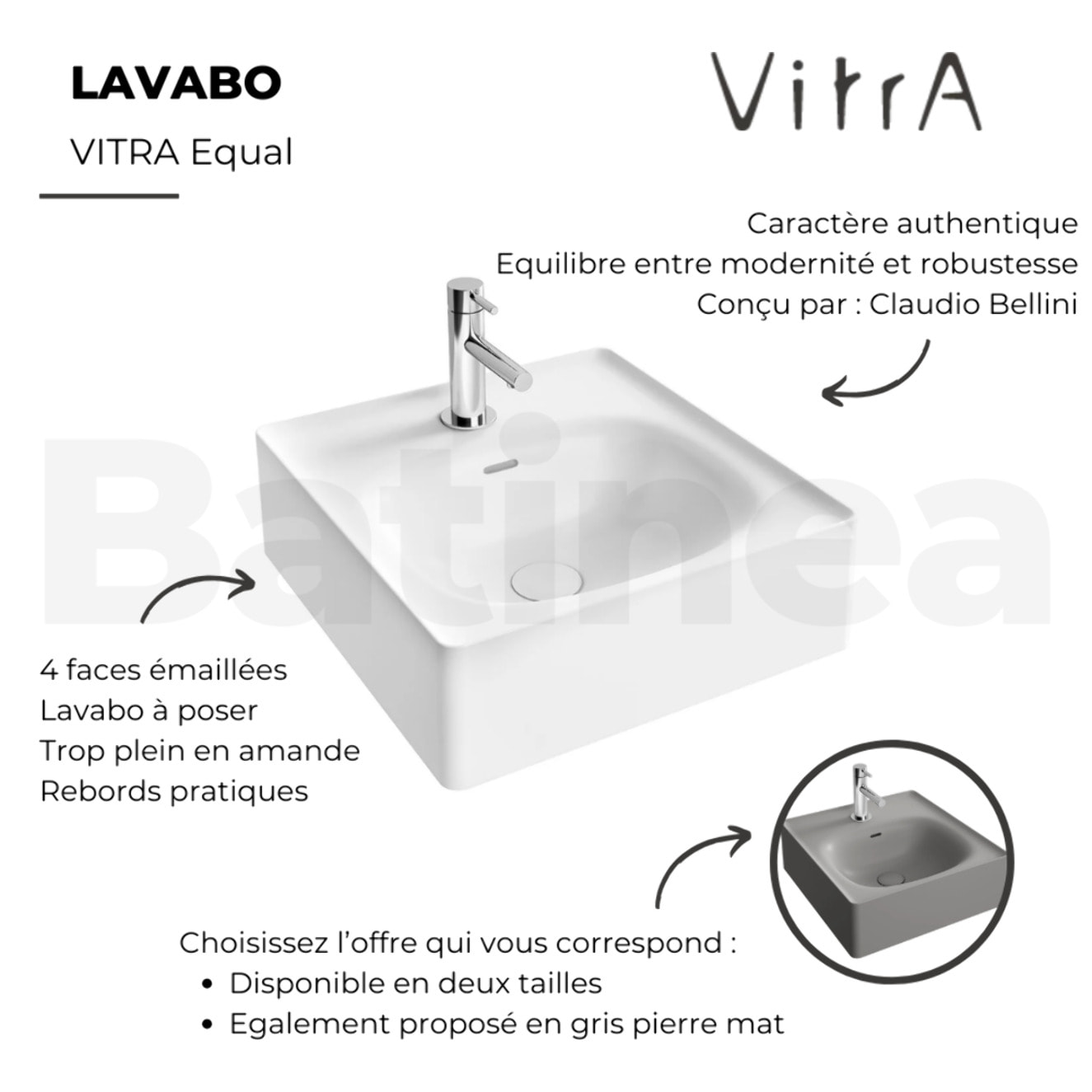 Lavabo à poser VITRA Equal 60 cm avec trop plein gris pierre mat