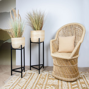Cache pot en rotin pieds en métal noir 35cm h78-95cm LIMA