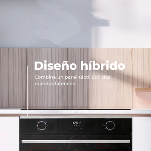 EVVO Horno integrable H20, 77L, clase A, 7 programas, display digital, temporizador, mando selector, puerta triple cristal, negro.