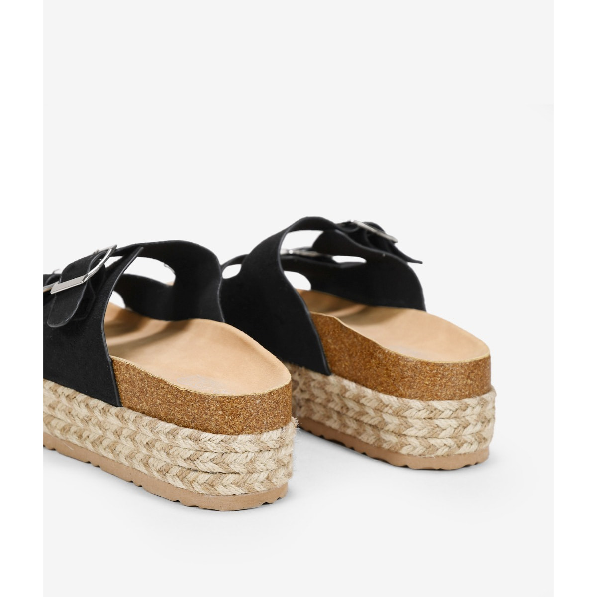 Sandalias de plataforma negras con suela de esparto bicolor
