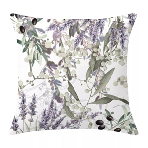 Housse de coussin lin & coton 165 g/m² imprimé vert violet Parfum de lavande mauve