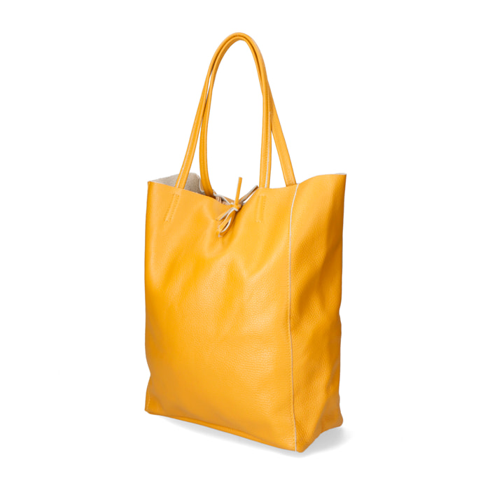 Chicca Borse - Borsa a Spalla Shopper Donna in Vera Pelle - Colore Senape
