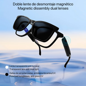 Gafas inteligentes GS05, llamada bluetooth, asistente de voz, control remoto de la cámara, lentes de sol magnéticas.