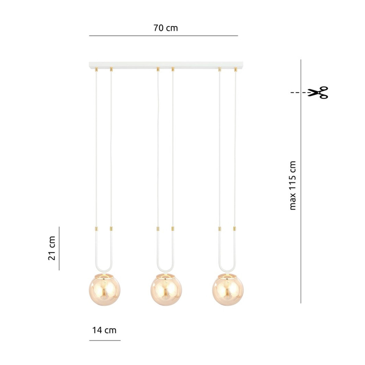 Lampada a sospensione GLAM in acciaio bianco e vetro ambra