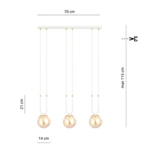 Lampada a sospensione GLAM in acciaio bianco e vetro ambra