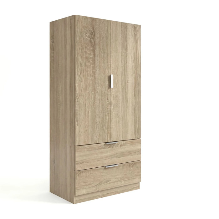 Armario de 2 puertas y 2 cajones en roble canadian 81,5x180 cm Lark Roble