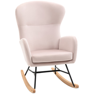 Silla Mecedora Tapizada en Terciopelo con Asiento Acolchado 65x87x102 cm Rosa