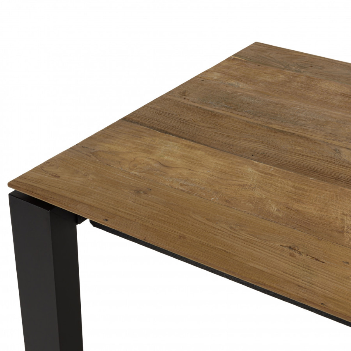 MADISON - Table à manger rectangulaire extensible 220/320cm bois teck recyclé pieds métal noir