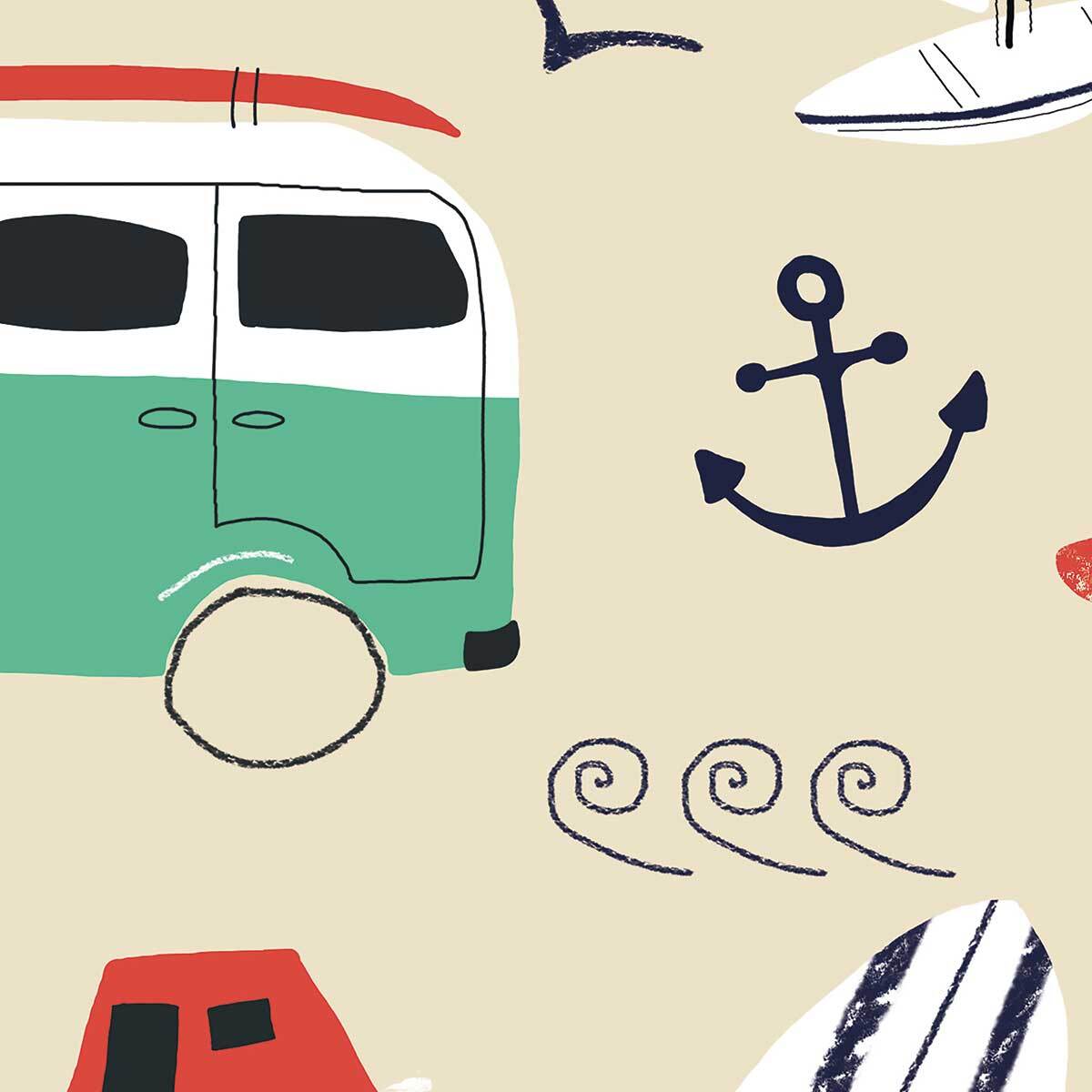 Affiche enfant vacances à la mer Affiche sous cadre bois