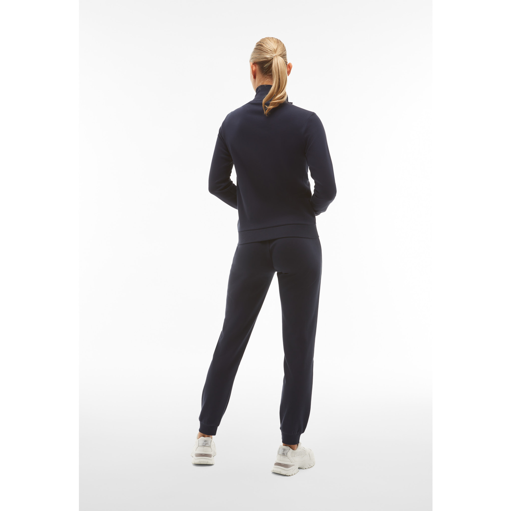 Tuta sportiva in interlock con felpa collo alto e zip