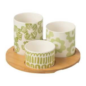 J-Line plat apéro + plateau 3 pièces - bambou/céramique - vert