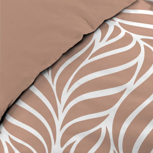 Parure de lit 3 pièces en coton feuille design housse + taies - Rose