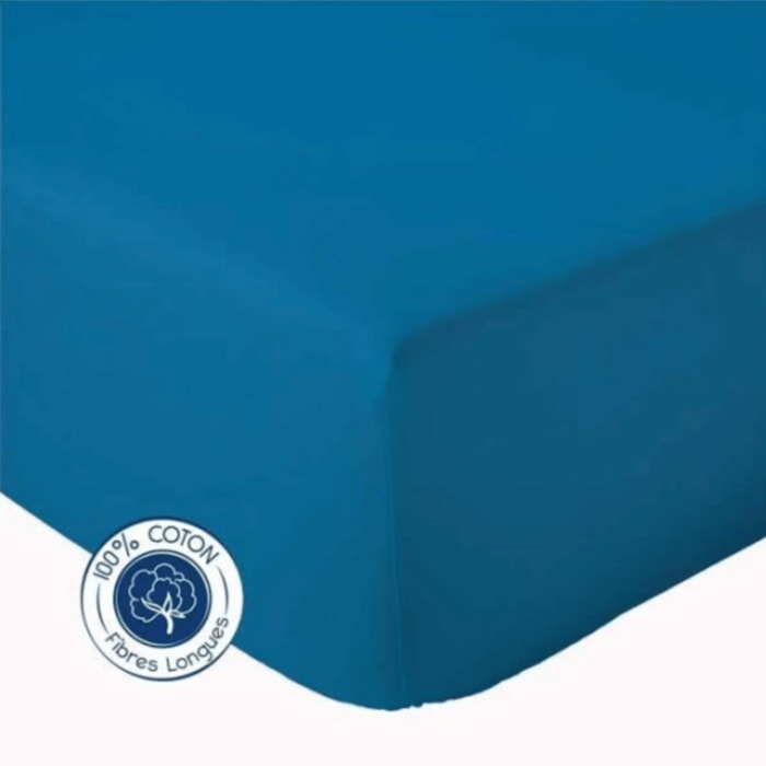 Drap Housse Uni bonnet 30 cm 100% Coton - Bleu Encre