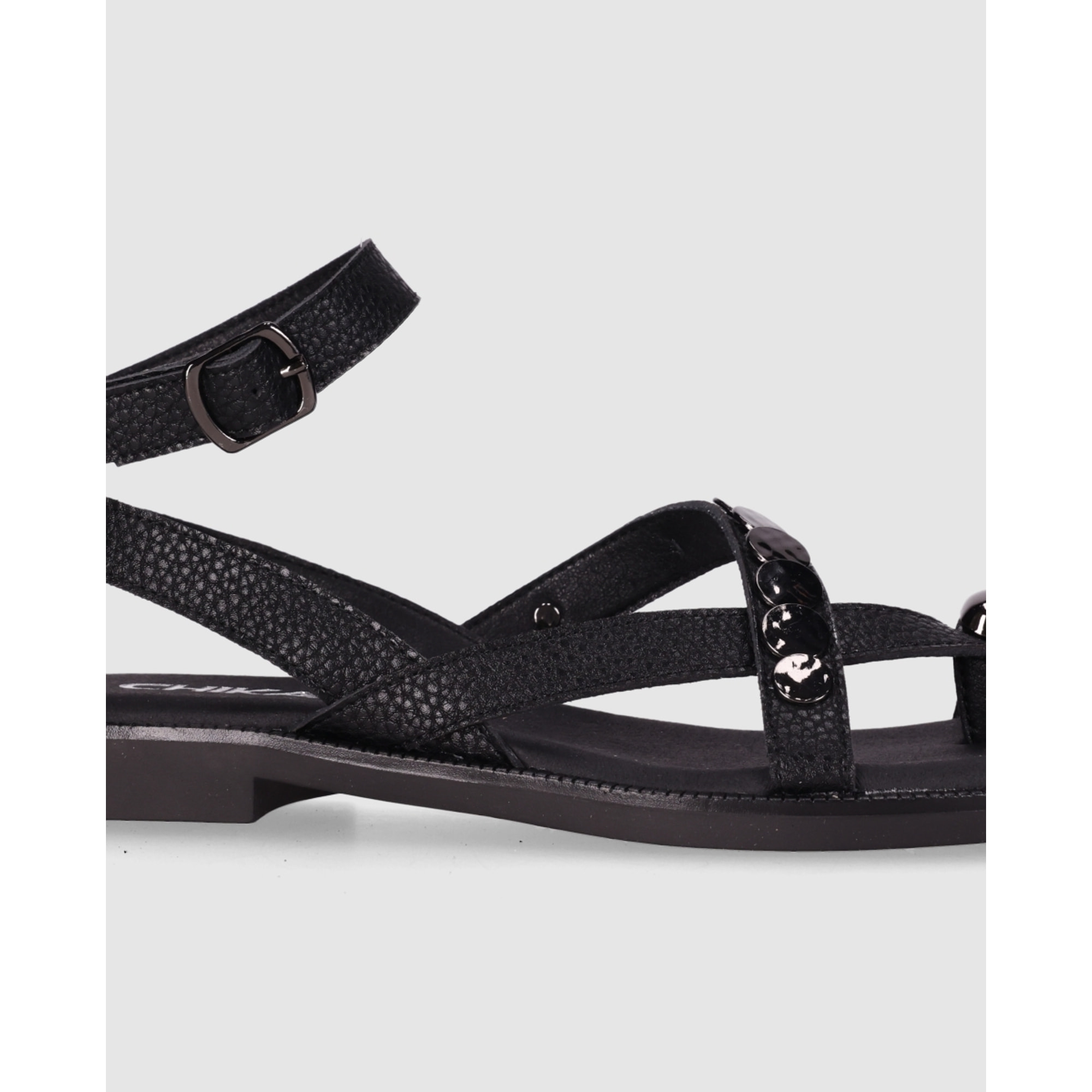 Sandalias de Piel - Negro - Tacón: 1 cm