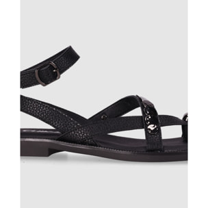 Sandalias de Piel - Negro - Tacón: 1 cm