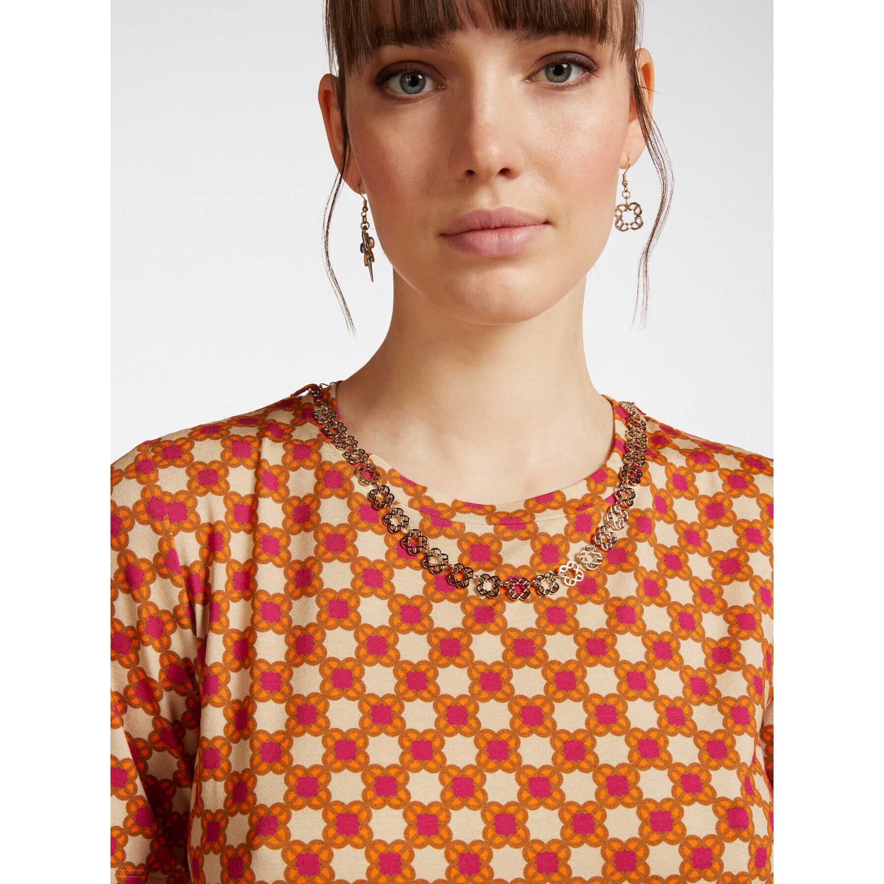 Elena Mirò - Camiseta estampada con collar - Naranja sol