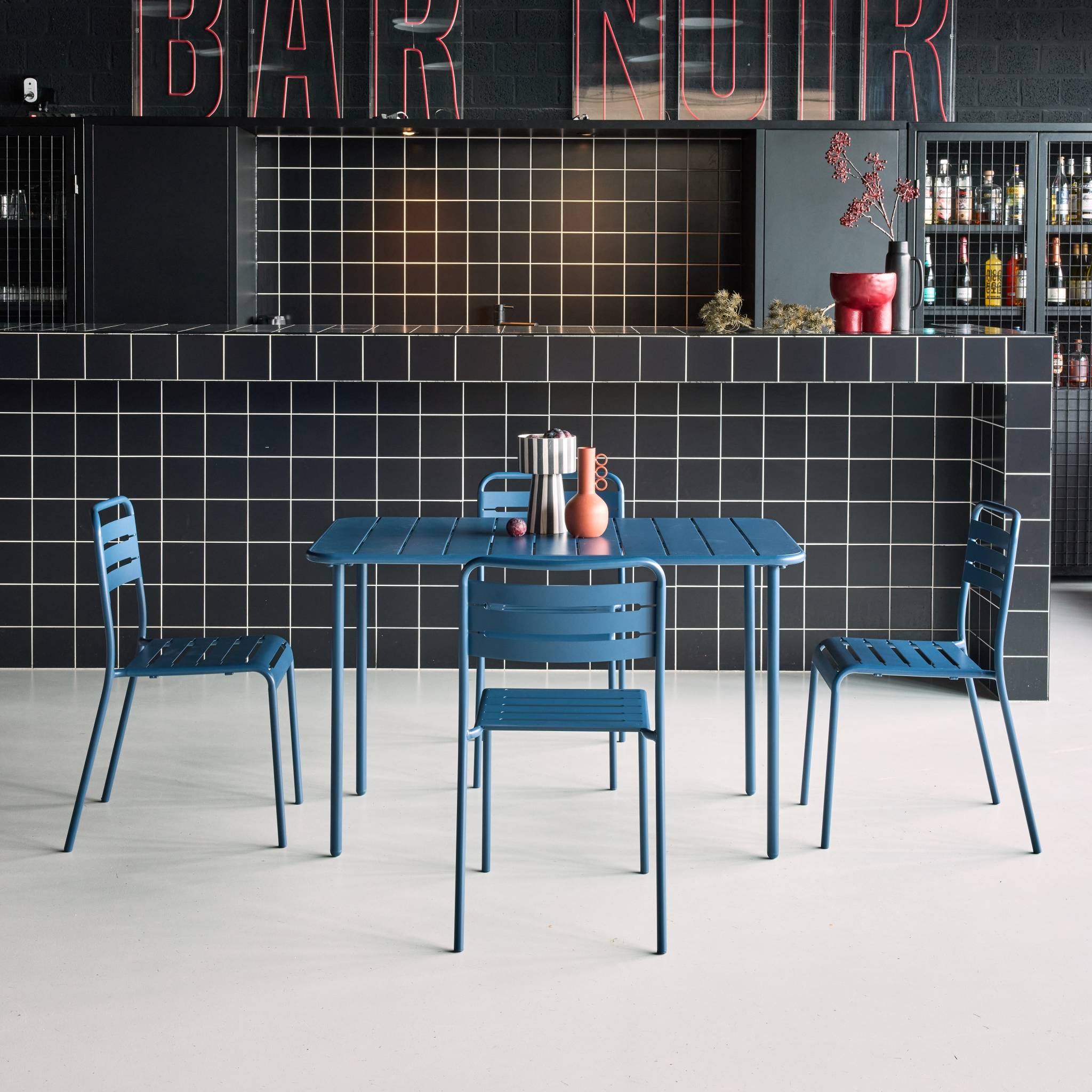 Table de jardin métal + 4 assises AMÉLIA