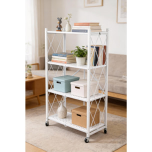 Estantería de Almacenamiento PLEGABLE de 4 Estantes con ruedas, SIN montaje - 71x34x125cm color Blanco