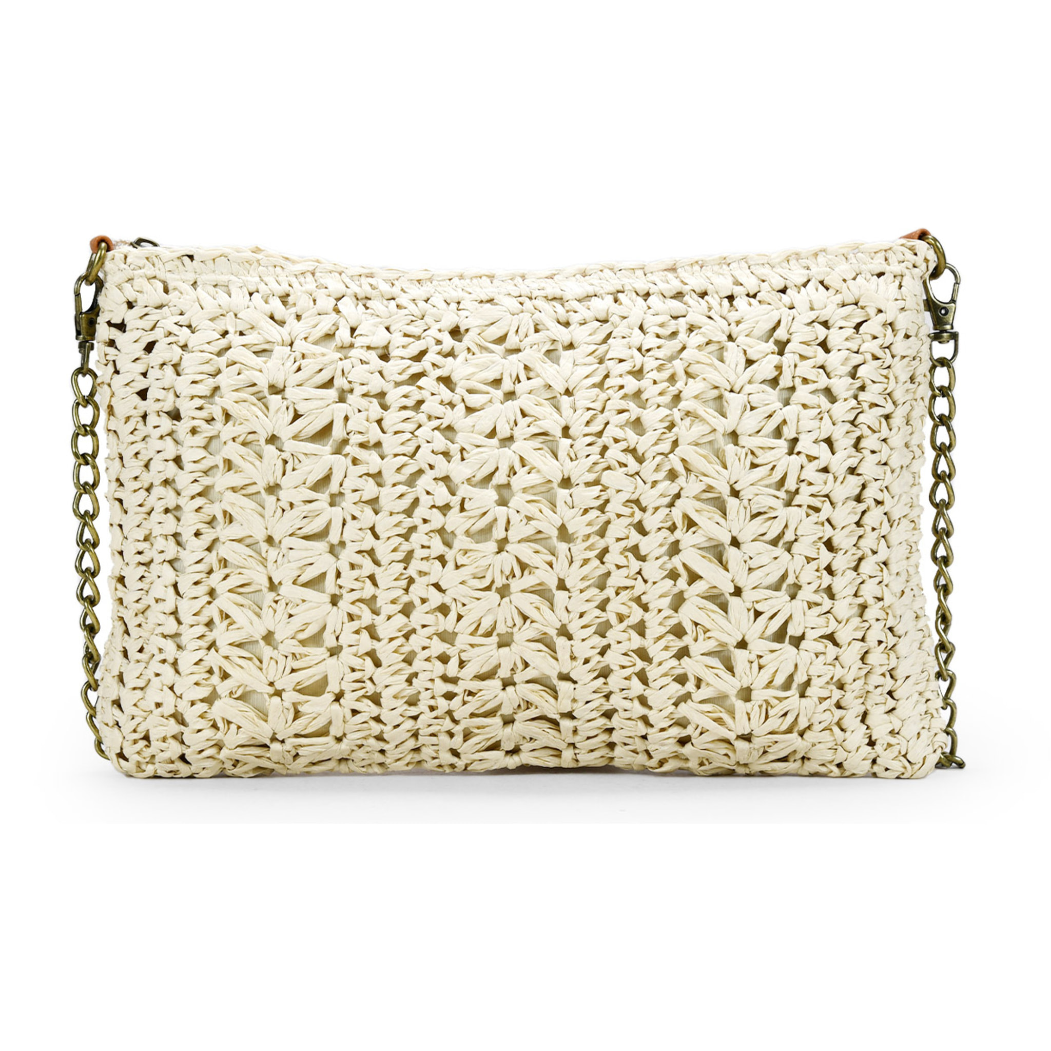 Bolso de rafia beige con asa de cadena