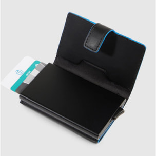 Piquadro Portacarte automatico in metallo e pelle, schermato con protezione RFID