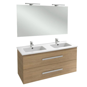 Meuble double vasque 120 cm Ola Up chêne colorado avec miroir et spot