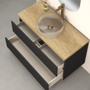 CONJUNTO DE BAÑO KUB | 100 CM NEGRO | DOS CAJONES | LAVABO DE CRISTAL | NO INCLUYE ESPEJO | MUEBLE MONTADO | ALDAY