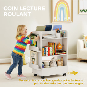 Bibliothèque chariot enfant 3 niveaux de rangement 2 étagères tableau noir à craie