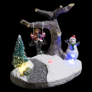 Sujet lumineux neige et sapin 6 LED assorti