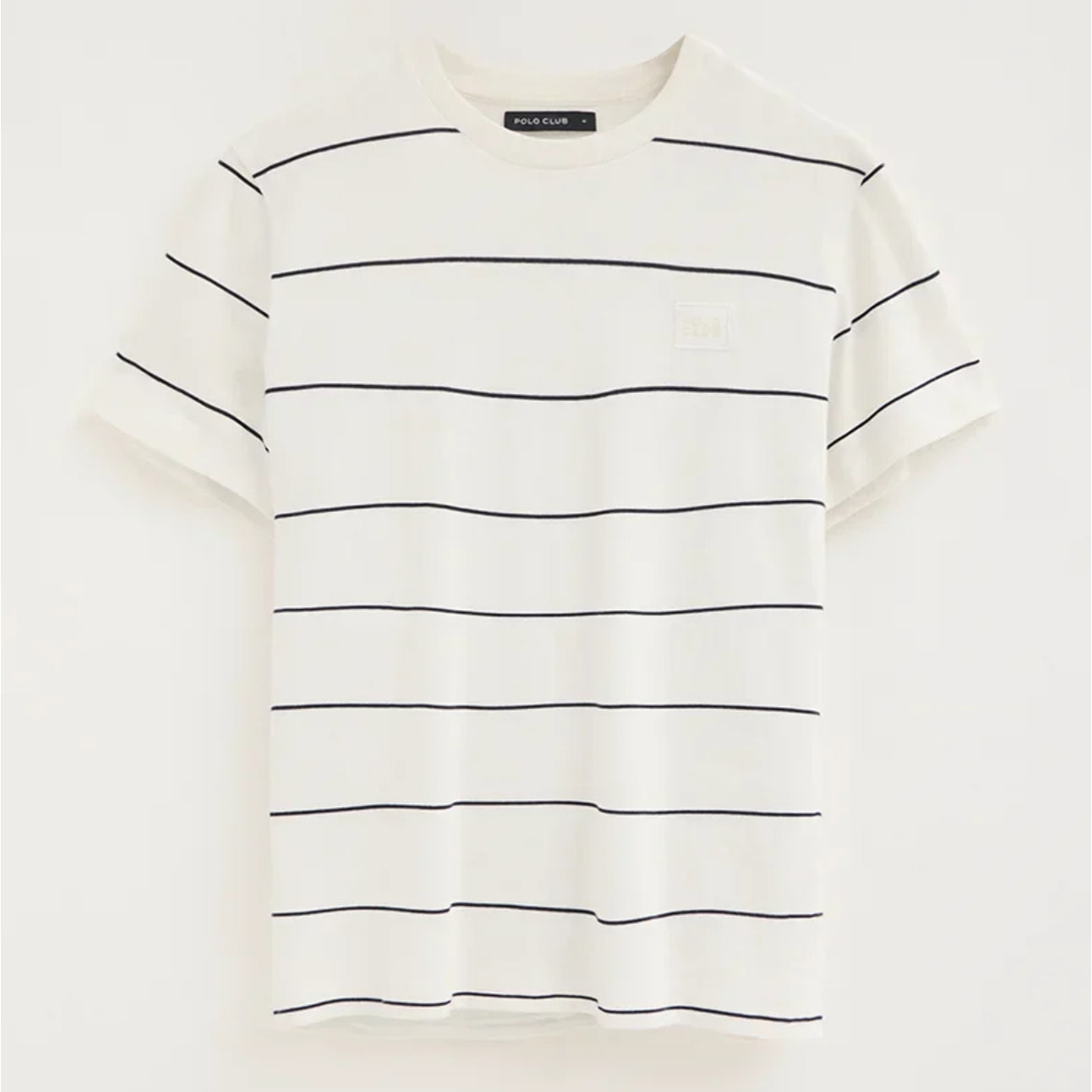 Maglietta a righe ecrù e blu marino con toppa Polo Club