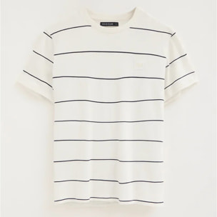 Maglietta a righe ecrù e blu marino con toppa Polo Club