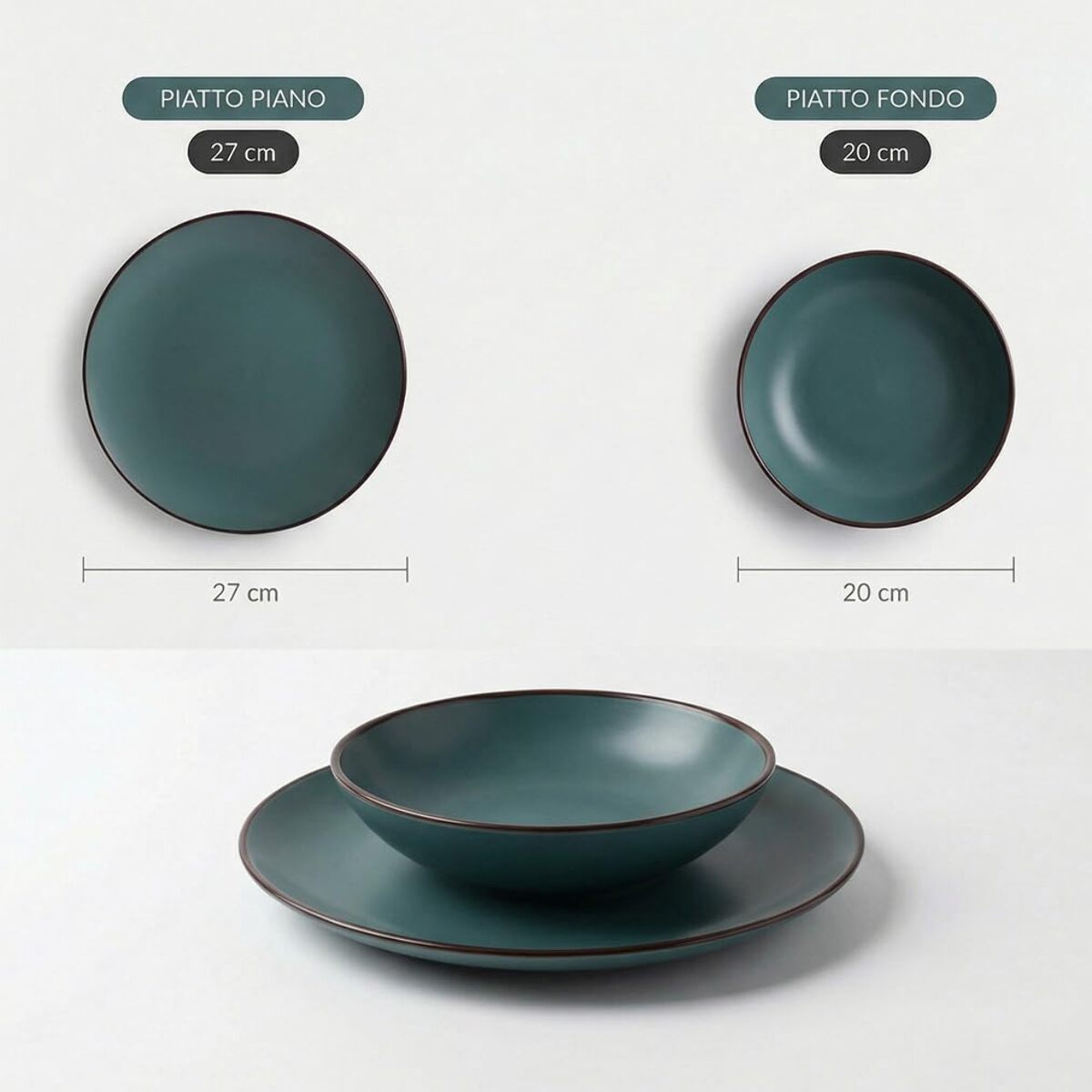 Set 12 Piatti in Ceramica, lavabile in lavastoviglie e adatto a microonde, Intrecci